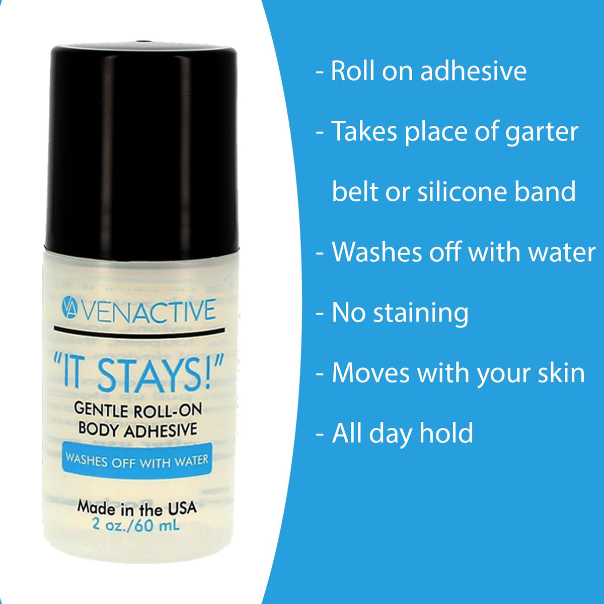 VenActive close-up of clear adhesive texture showing flexible, non-crunchy finish