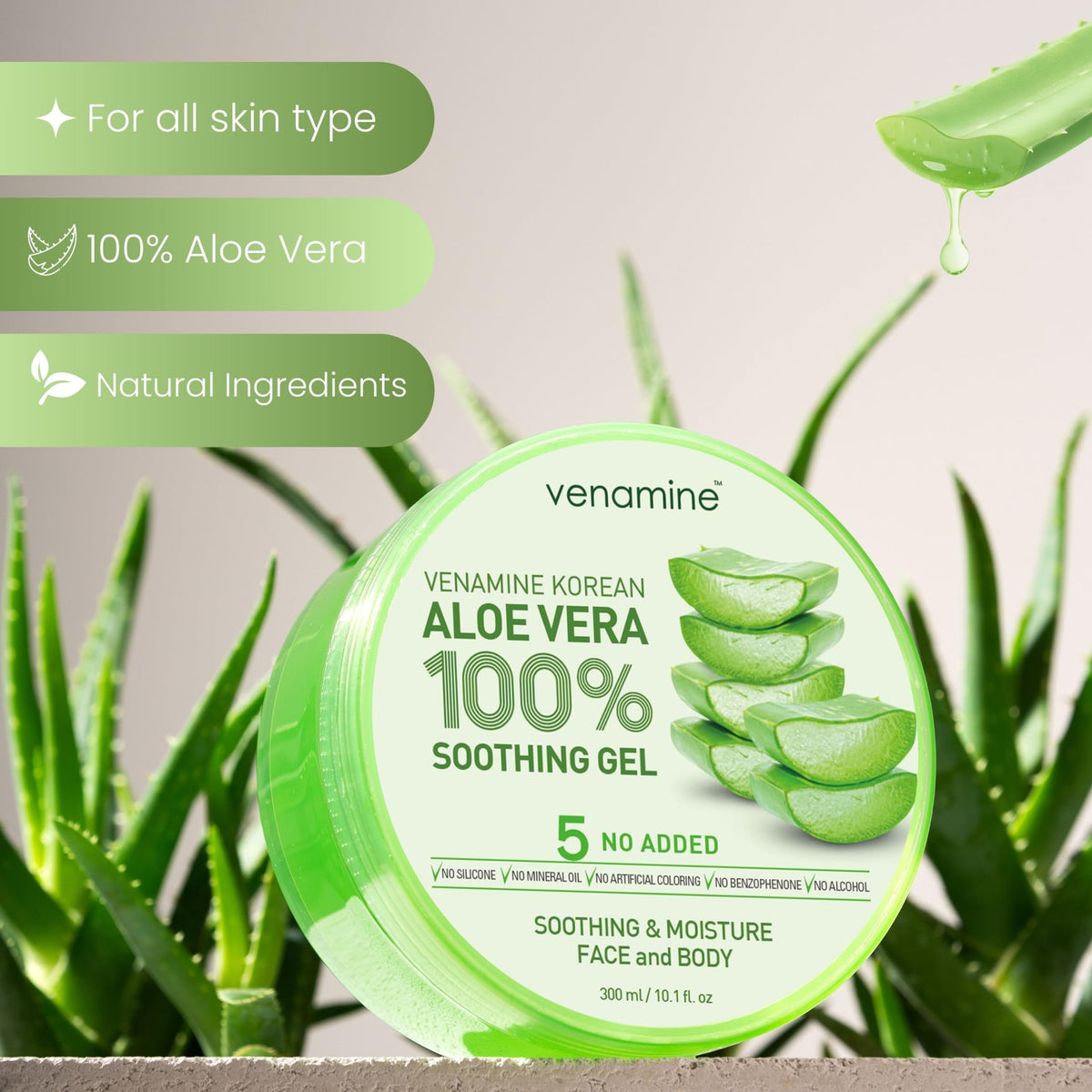VENAMINE gel on hand demonstrating lightweight absorption and fast moisturizing