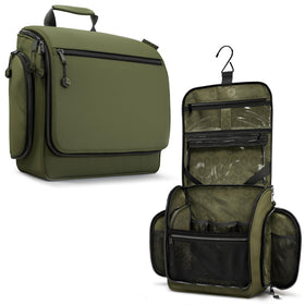 VENTURE 4TH closed forest green toiletry bag showing compact travel size and portability