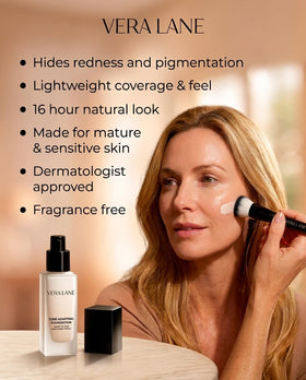 Vera Lane application with brush showing effortless coverage for mature skin