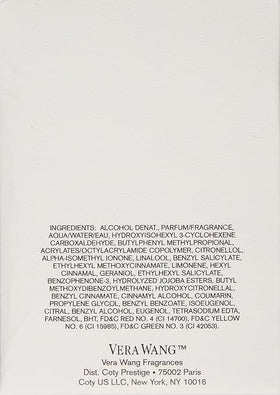 Vera Wang close-up of glass bottle detailing and label offering premium presentation