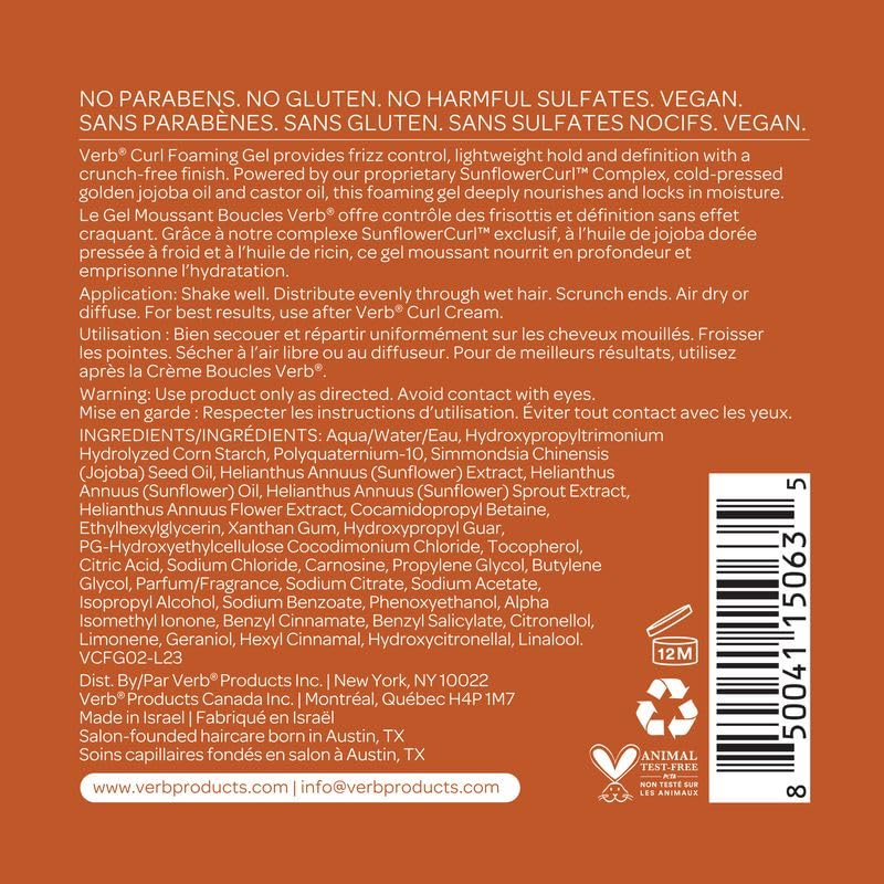 VERB label close-up showing SunflowerCurl Complex and clean ingredients