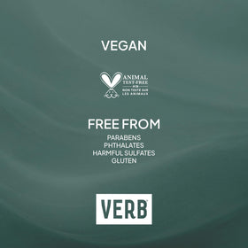 VERB bottle next to hand for scale showing travel-friendly 6.7 fl oz size