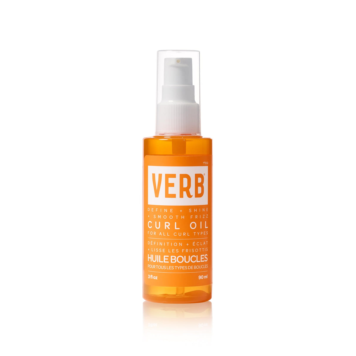 VERB Curl Oil front bottle shot showing sleek label and travel-ready size benefit
