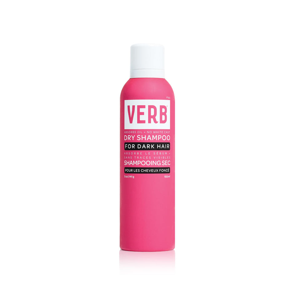 VERB front packaging showing 5 oz dark dry shampoo benefits