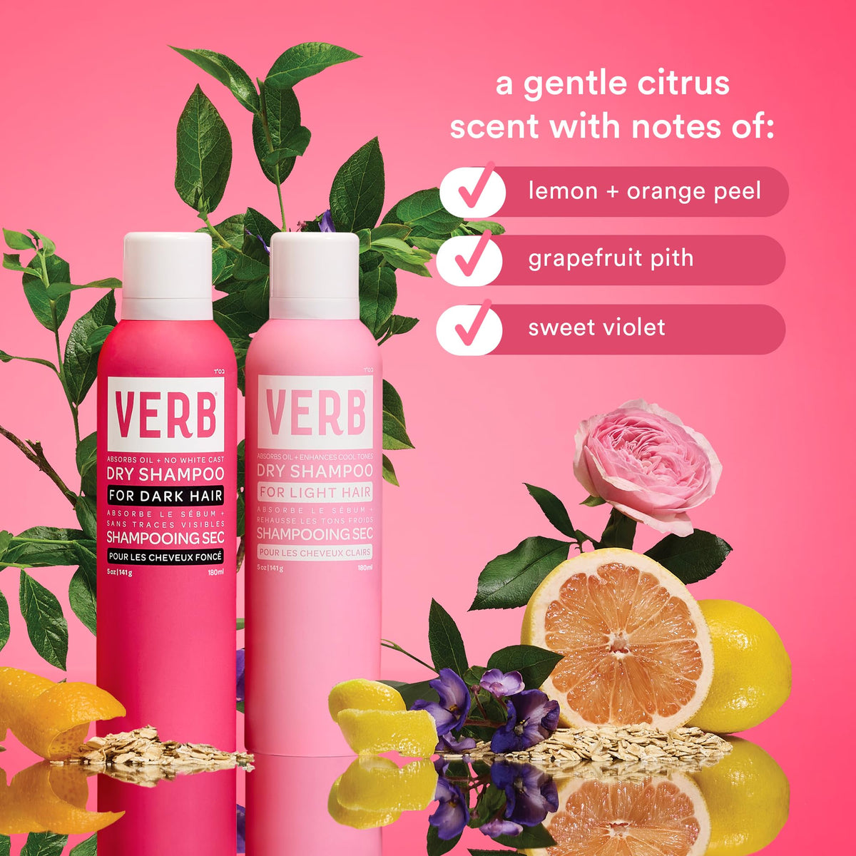 VERB spray in action on dark hair for instant refresh and volume