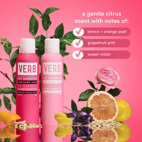 VERB spray in action on dark hair for instant refresh and volume
