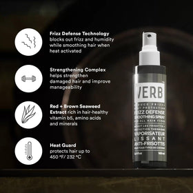 VERB stylist using spray during blowout to protect hair and smooth flyaways