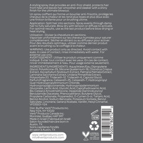 VERB close-up of label highlighting heat protection and clean formula benefits