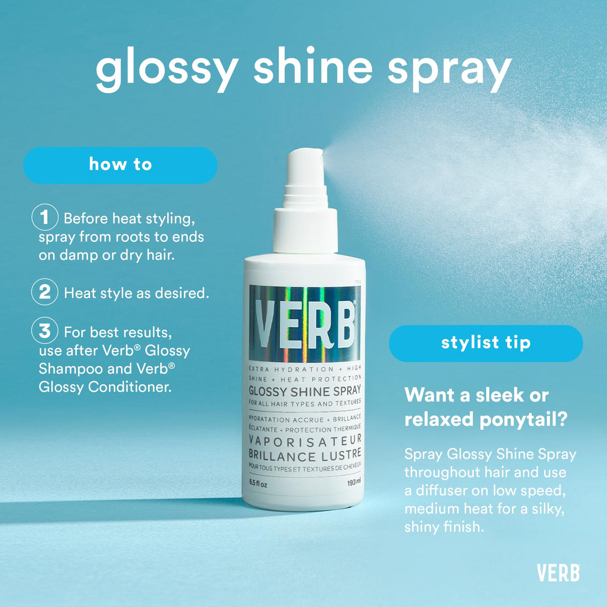 VERB spray action misting hair for heat protection and instant glossy finish