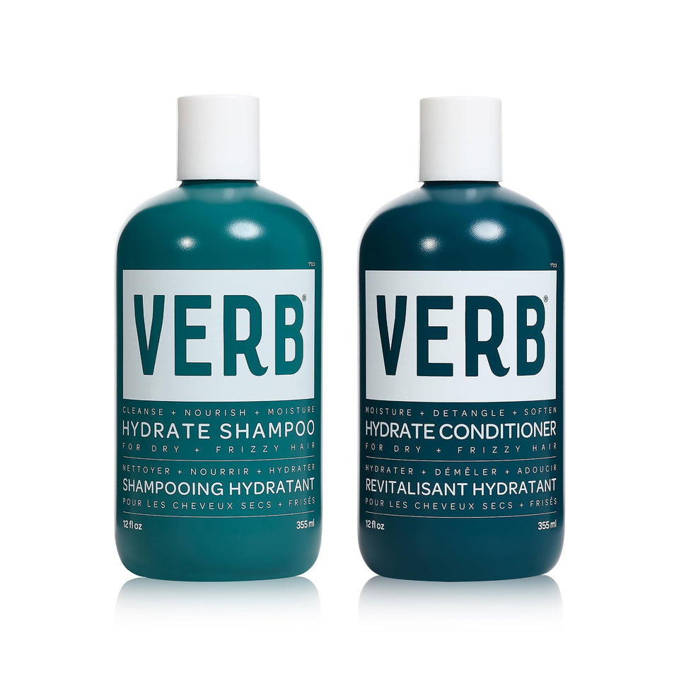 VERB front packaging showing Hydrate shampoo and conditioner — clear product benefit