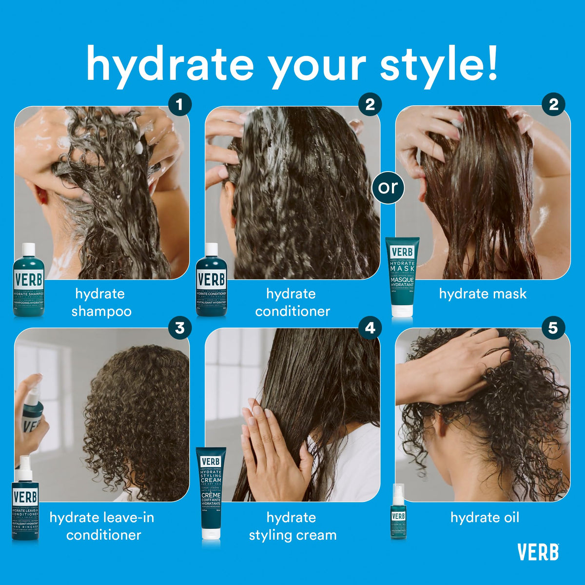 VERB mist being applied to wet hair to detangle and reduce breakage