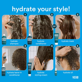 VERB mist being applied to wet hair to detangle and reduce breakage