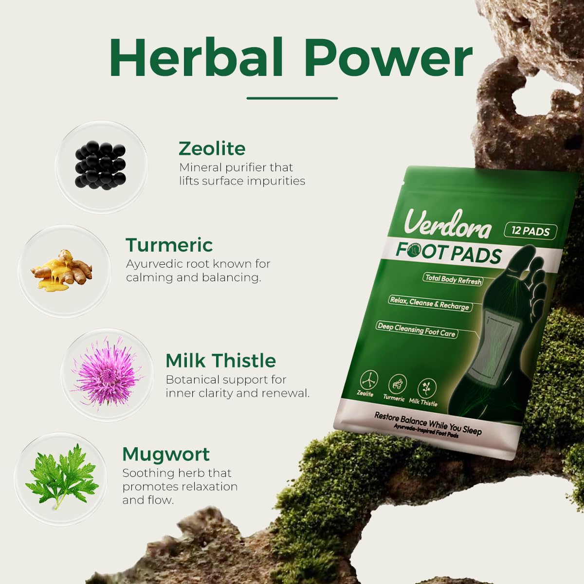 VERDORA ginger and bamboo vinegar powder texture highlighting natural ingredients