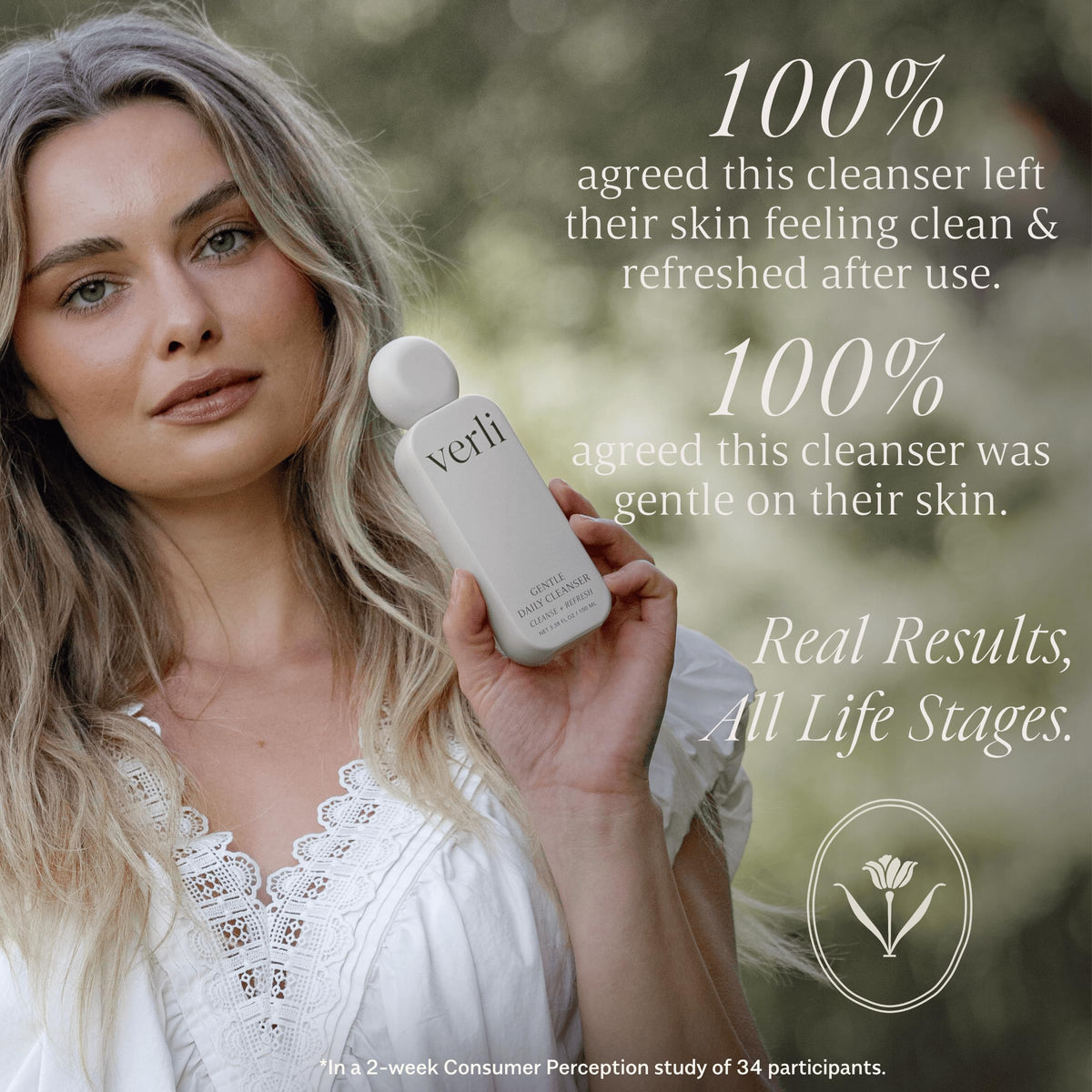Verli pump dispensing cleanser demonstrating easy daily application