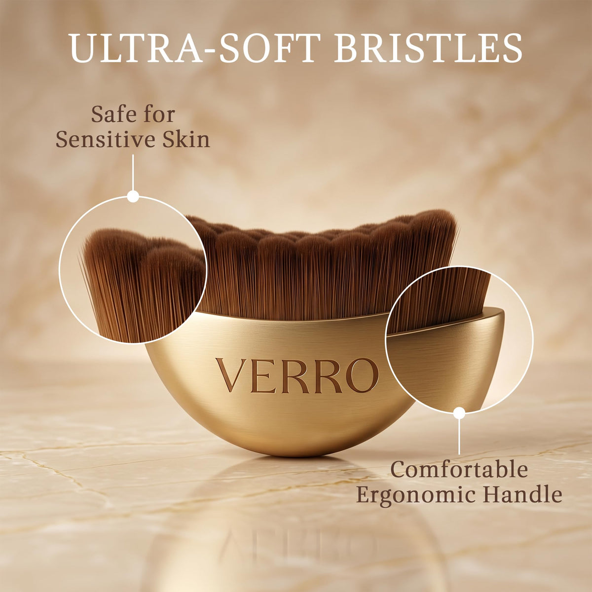 VERRO brush texture and handle showing ergonomic grip for controlled gentle pressure benefit