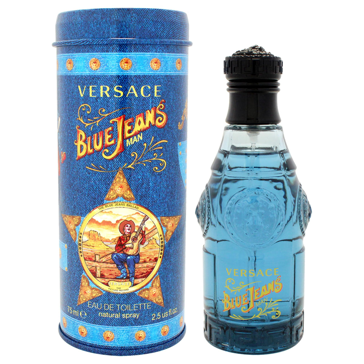 Versace Blue Jeans bottle front showing label and stylish glass for immediate recognition and confidence