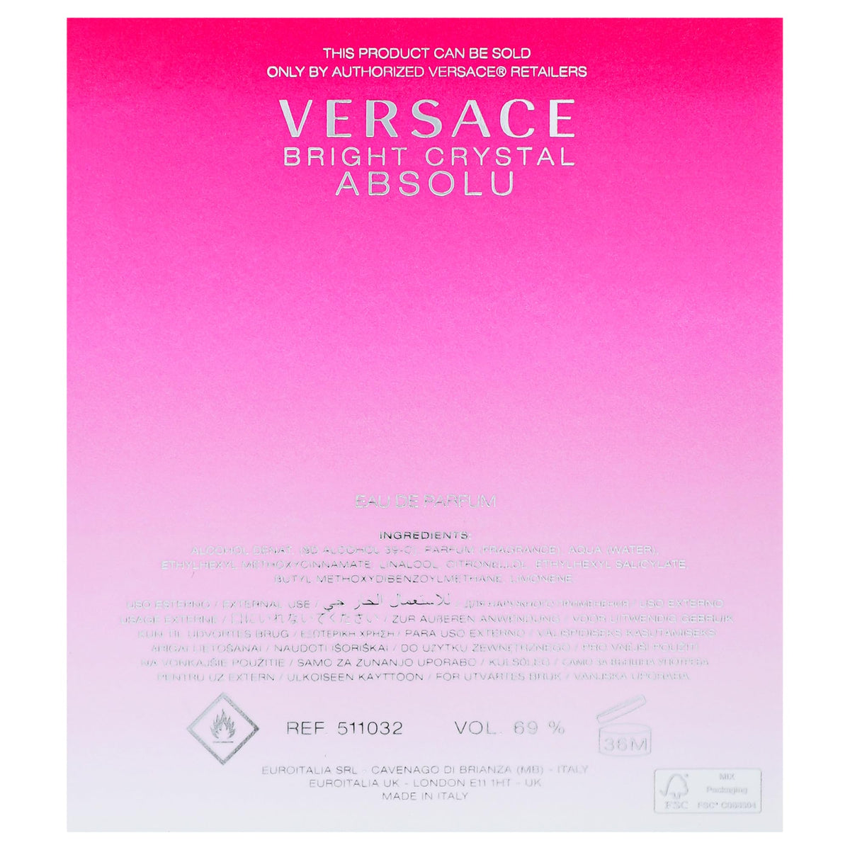 Versace Bright Crystal Absolu boxed packaging presented gift-ready with brand recognition