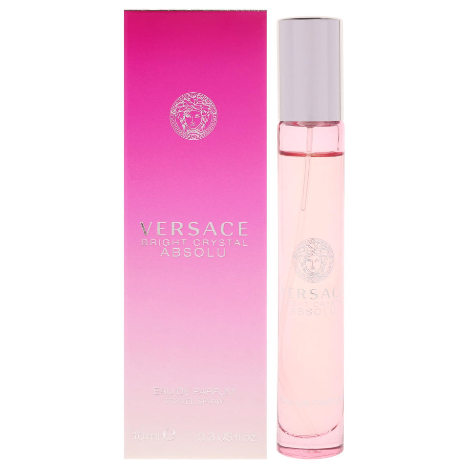 Versace travel spray front packaging showing branding and travel size benefits