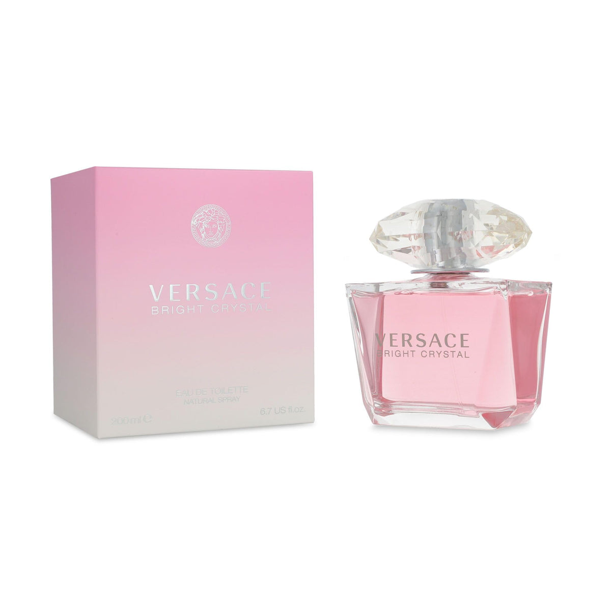 Versace Bright Crystal front bottle showing jewel-like cap and elegant glass for a refined gift