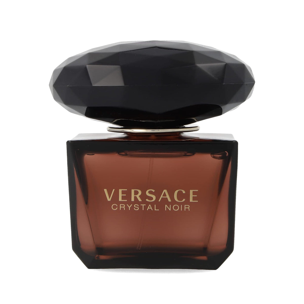 Versace Crystal Noir close-up of cap and label showing designer detail benefit: premium finish