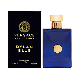 Versace Dylan Blue front bottle showing deep blue glass and label for a modern look