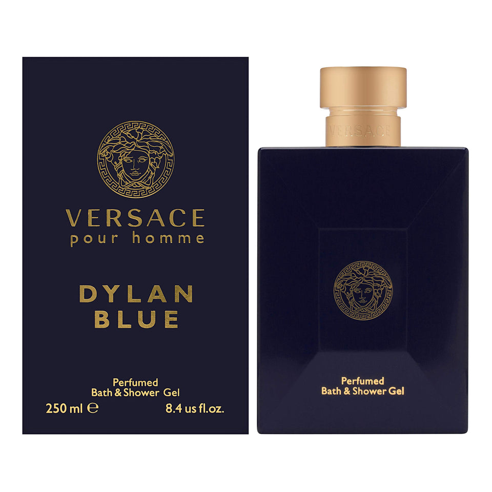 Versace Dylan Blue bottle front view showing label and elegant styling for confident scent layering