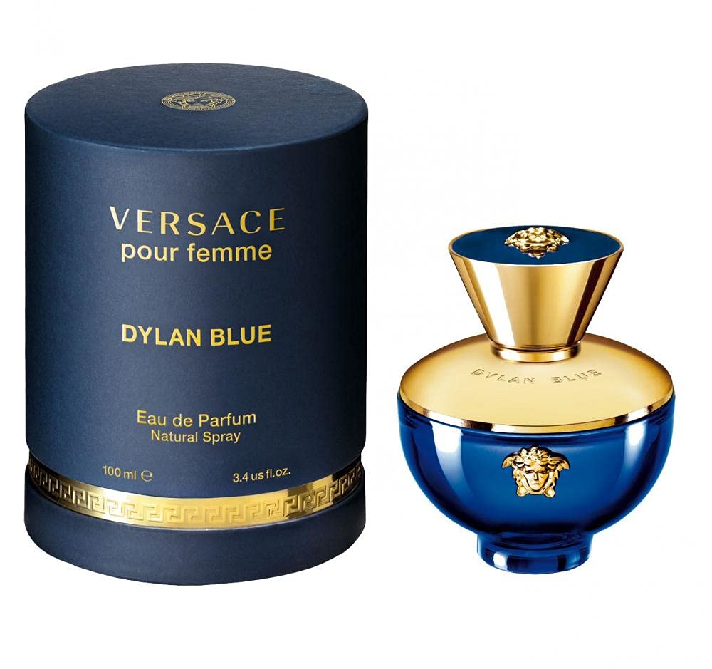 Versace Dylan Blue being sprayed on wrist illustrating easy application and fresh scent