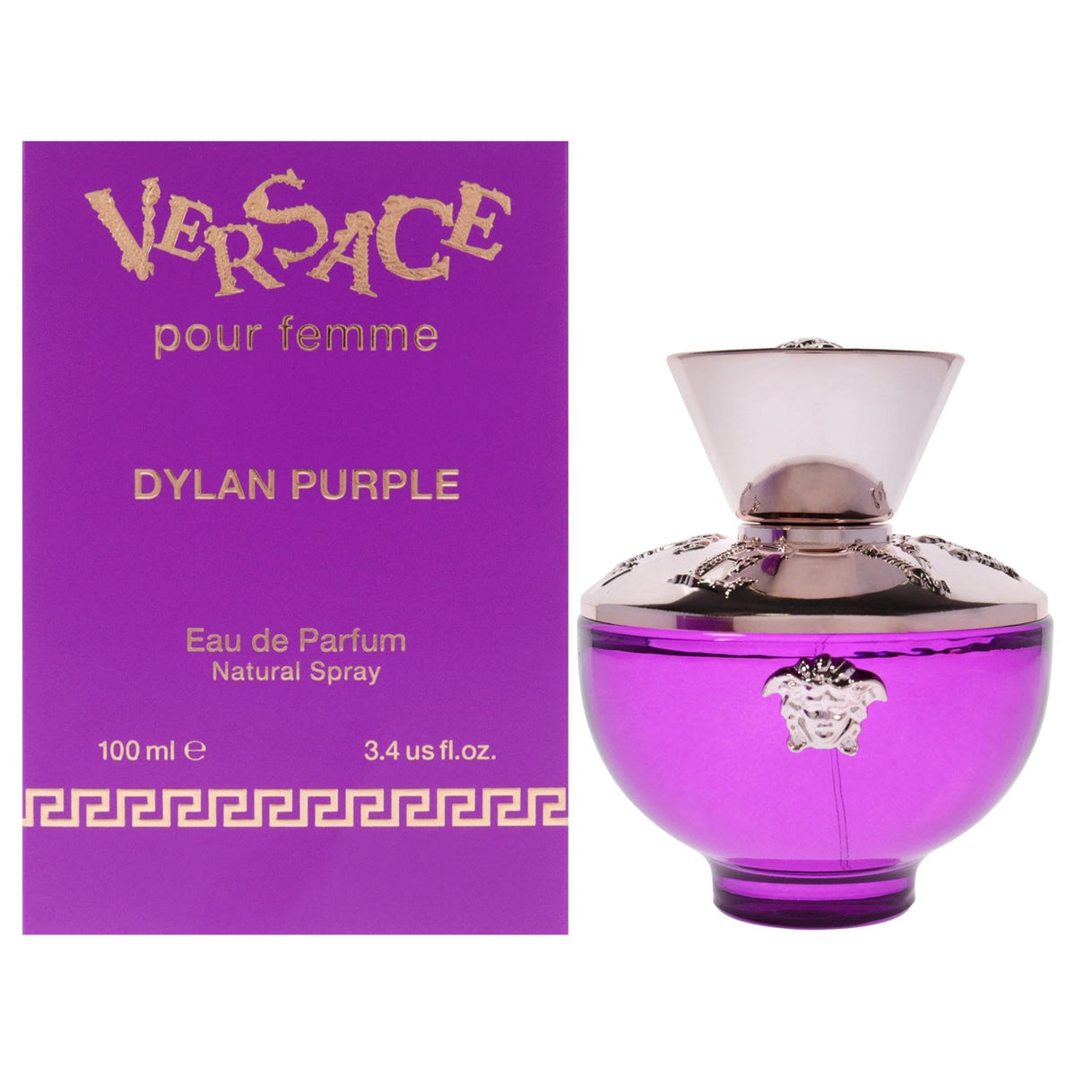 Versace Dylan Purple front bottle showing vibrant design and easy identification