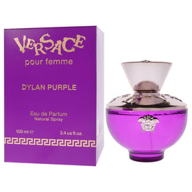 Versace Dylan Purple 3.4 oz bottle beside everyday items showing scale and portability