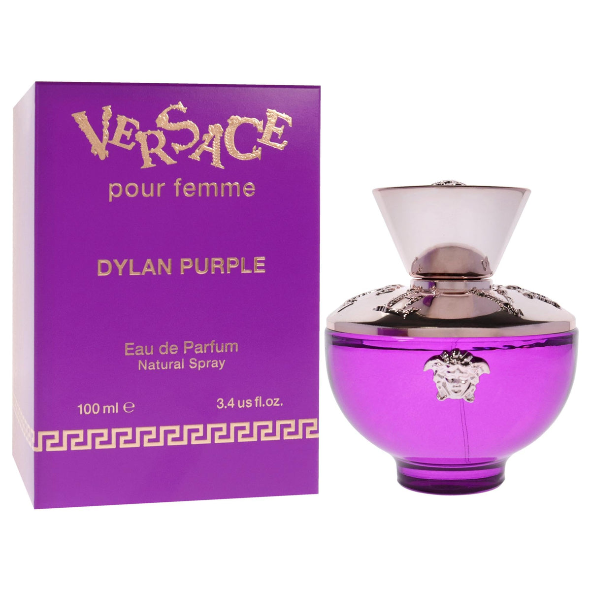 Versace Dylan Purple mist spray in use on wrist for long-lasting fragrance preview