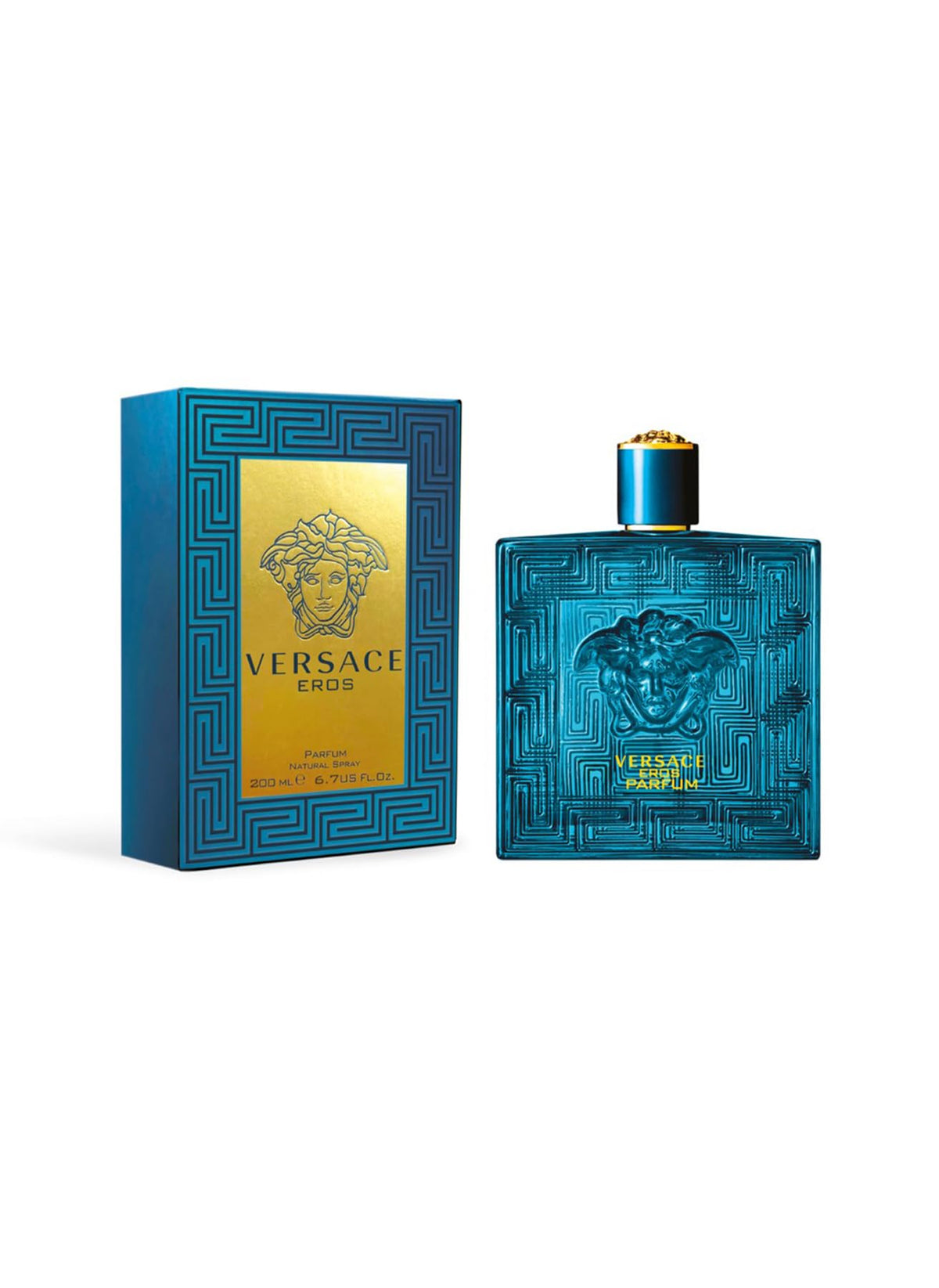 Versace Eros close-up of cap and label highlighting premium finish