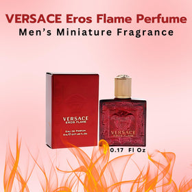 Versace Eros Flame bottle detail highlighting glass texture and label for premium appearance