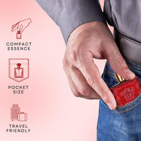 Versace Eros Flame next to a coin to show size and portability for travel convenience
