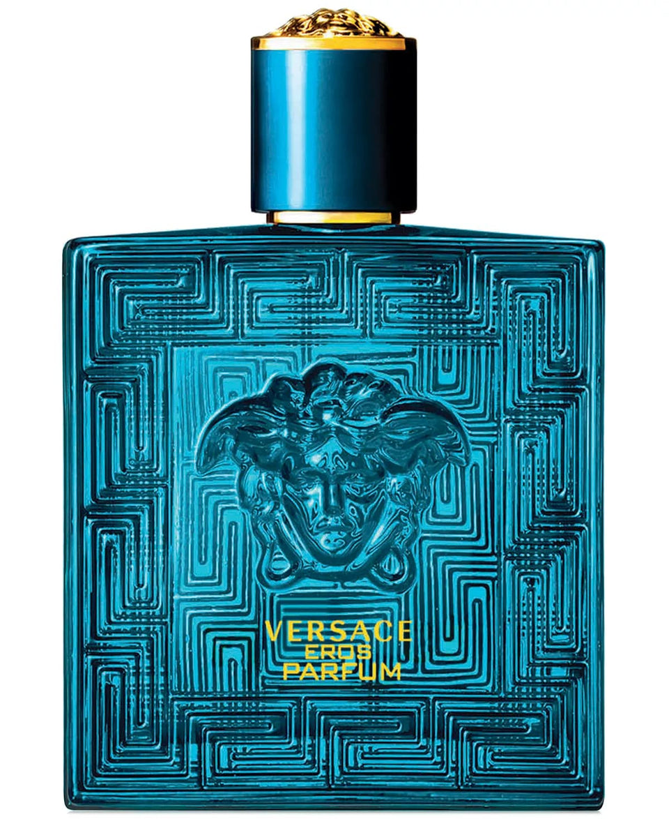 Versace Eros front bottle view showing elegant design and lasting impression