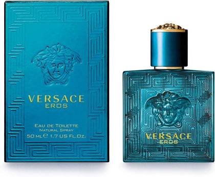 Versace Eros front bottle view showing branded design and travel-friendly size