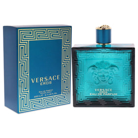 Versace Eros in lifestyle setting being sprayed, showcasing confident, sensual aura