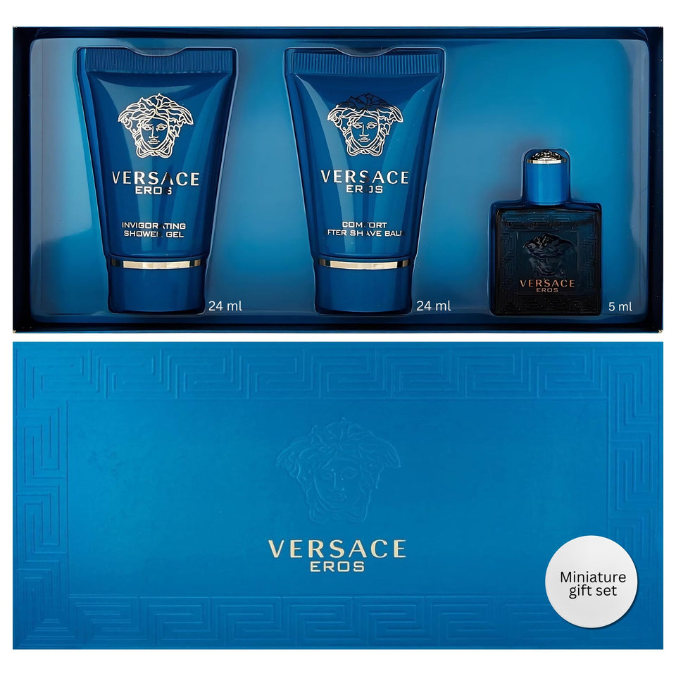 Versace Eros mini set front view showing packaging and contents for convenient gifting