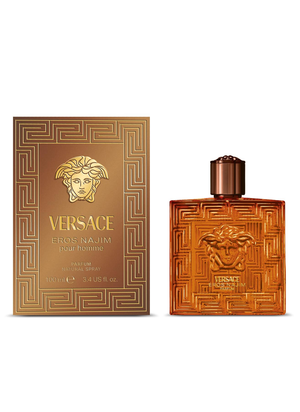 Versace Eros Najim close-up of label and cap highlighting premium detail and quality