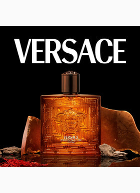 Versace Eros Najim in lifestyle setting on dressing table suggesting confidence and style