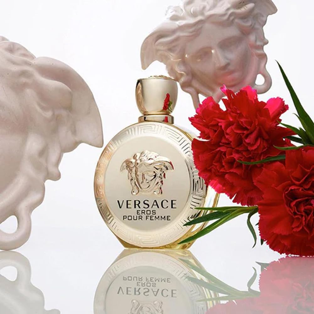 Close-up of Versace Eros cap and label highlighting premium finish and clear product details