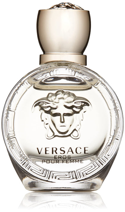 Versace bottle front view showing label and compact travel-friendly size