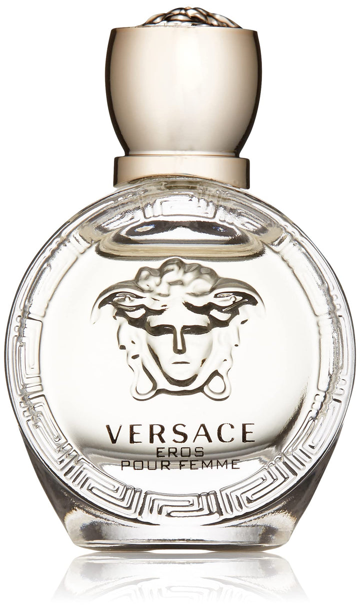 Versace bottle front view showing label and compact travel-friendly size