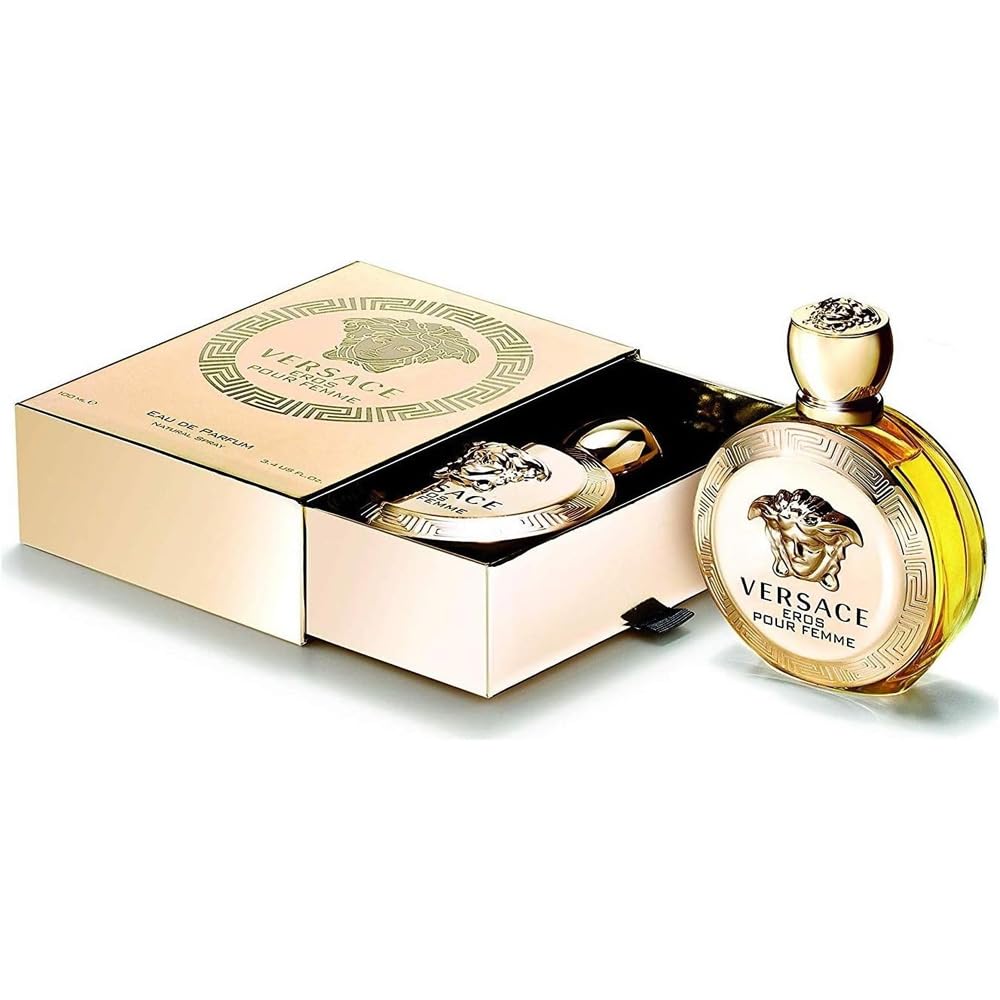 Versace Eros bottle held in hand for scale showing 3.4 oz size and travel-friendly capacity
