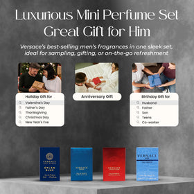 Versace gift set inside a travel kit showing compact fit and convenience benefit travel-ready