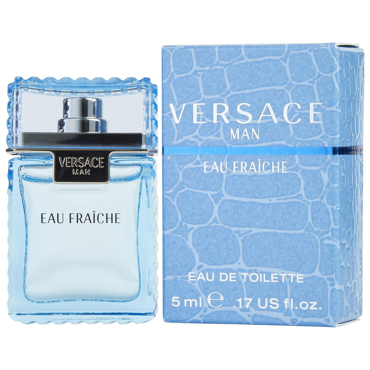 Versace bottle close-up highlighting cap and glass for portable freshness