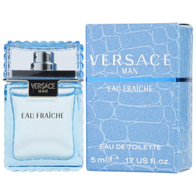 Versace bottle close-up highlighting cap and glass for portable freshness