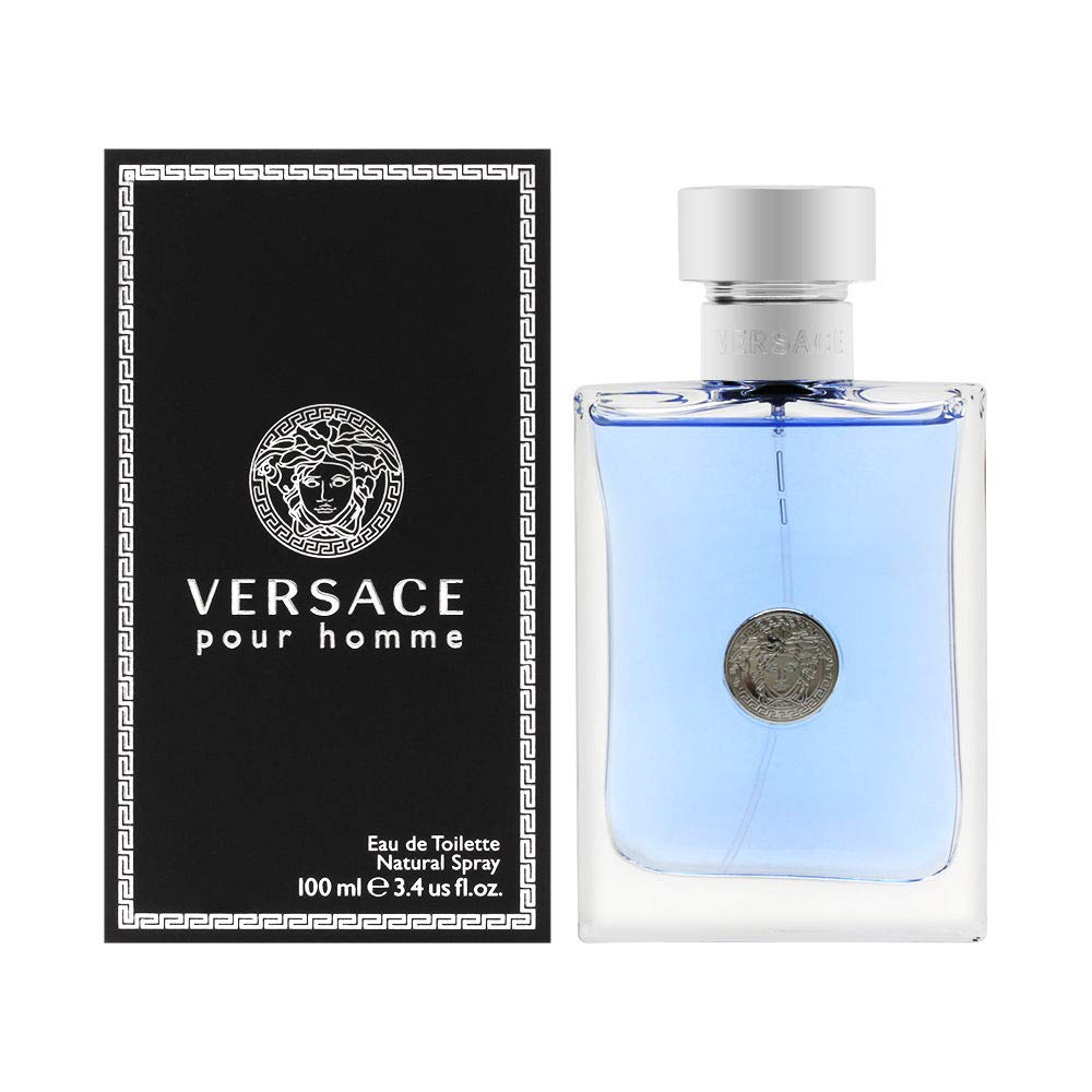 Versace bottle front view showing elegant label and clean design for confident wear