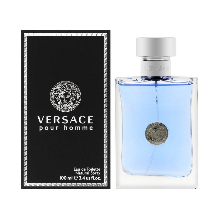 Versace bottle front view showing elegant label and clean design for confident wear