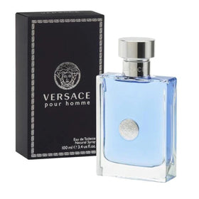 Versace bottle next to common objects showing 3.4 oz scale